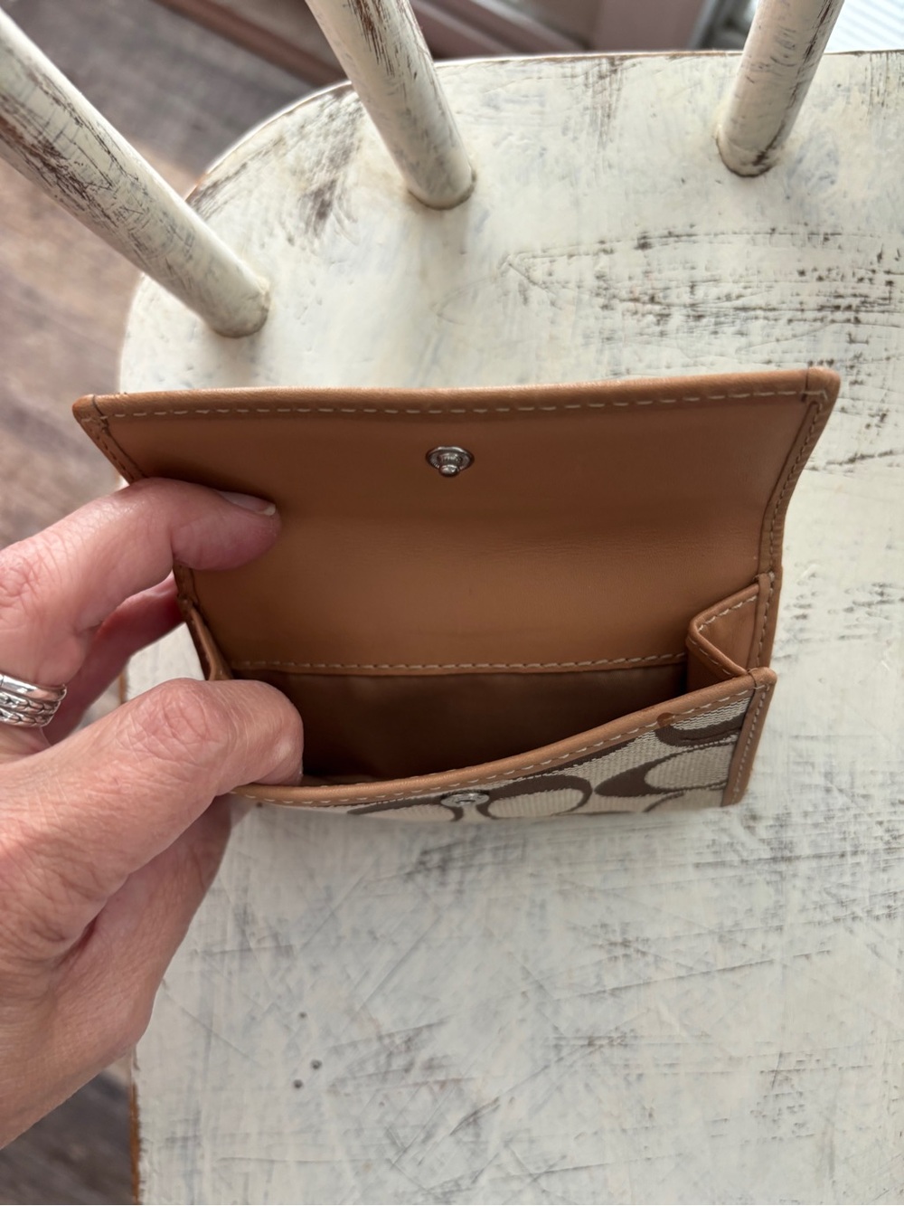Coach Brown Signature Jacquard and Tan Leather Wallet - Picture 7 of 9